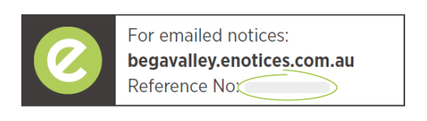 Enotice logo and reference number location.