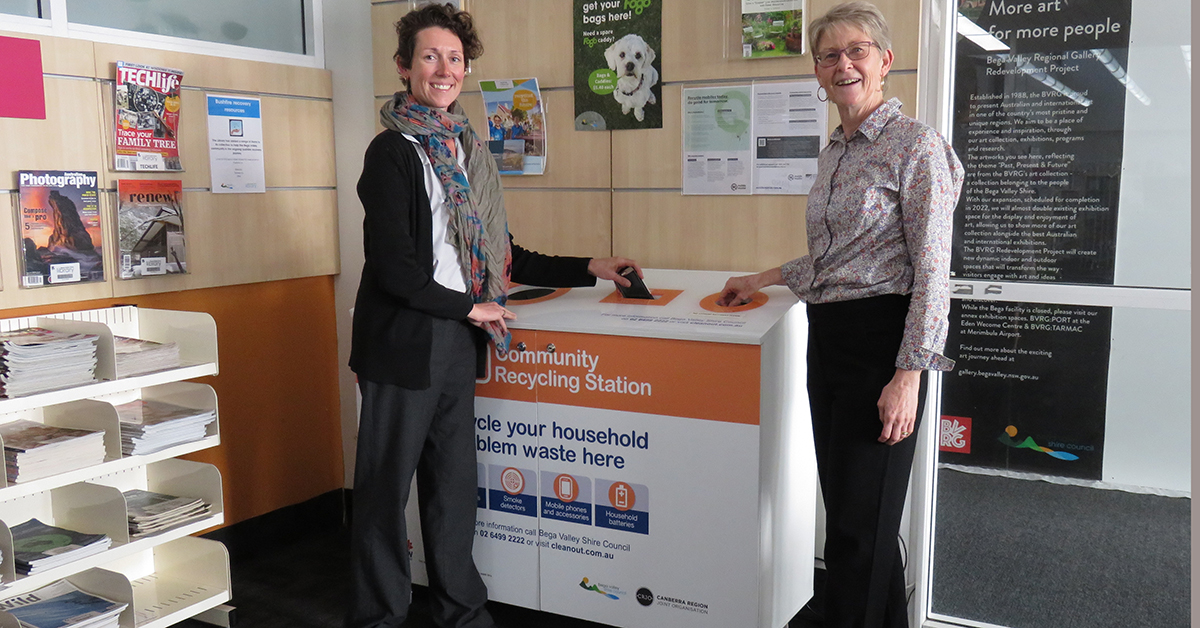 Library Community Recycling Station with library staff.